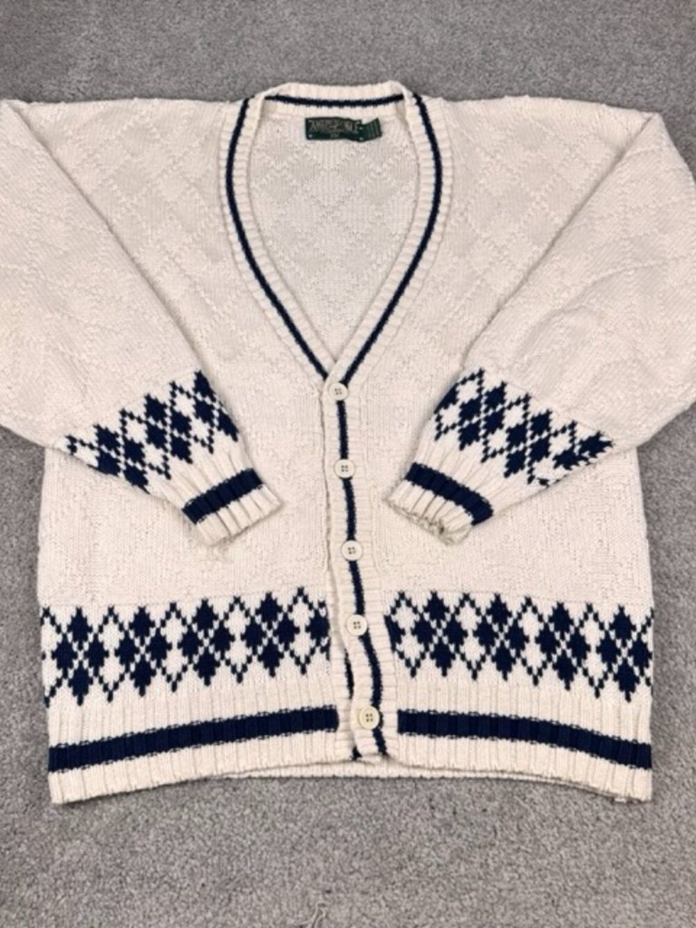 Vintage American Eagle Argyle Geometric Knit Cardigan Sweater Cotton Size Large